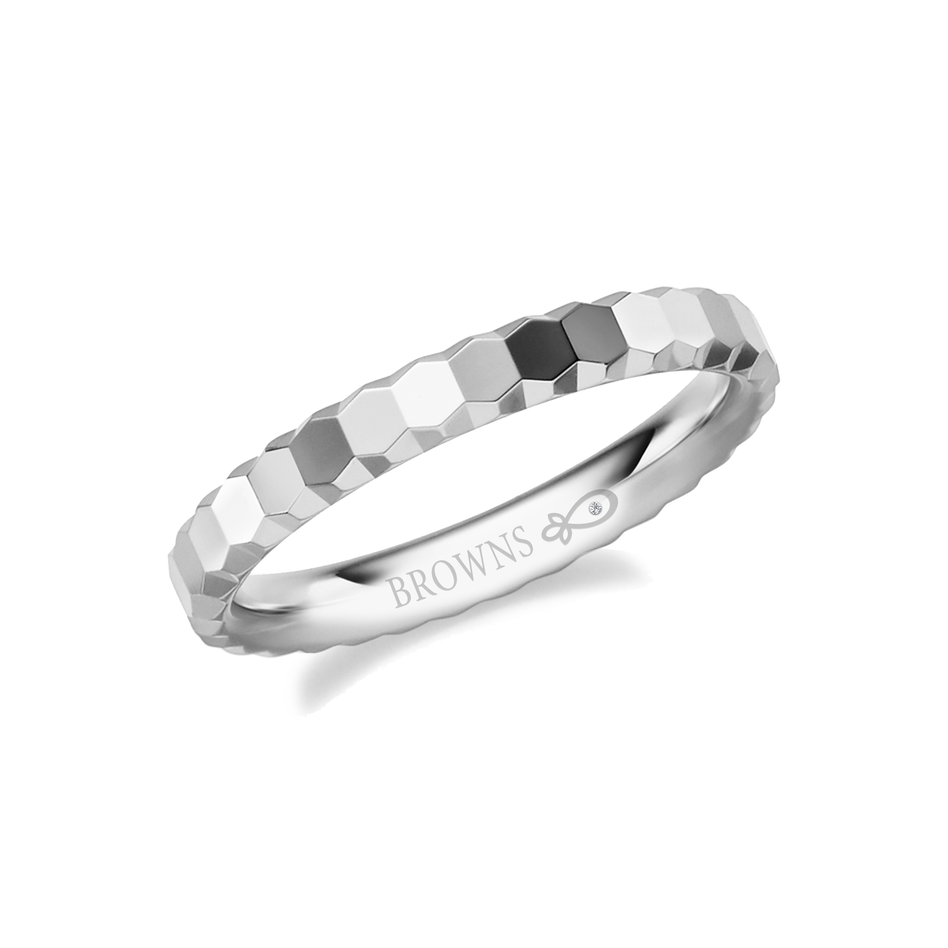 Faceted Honeycomb Wedding Band Ring
