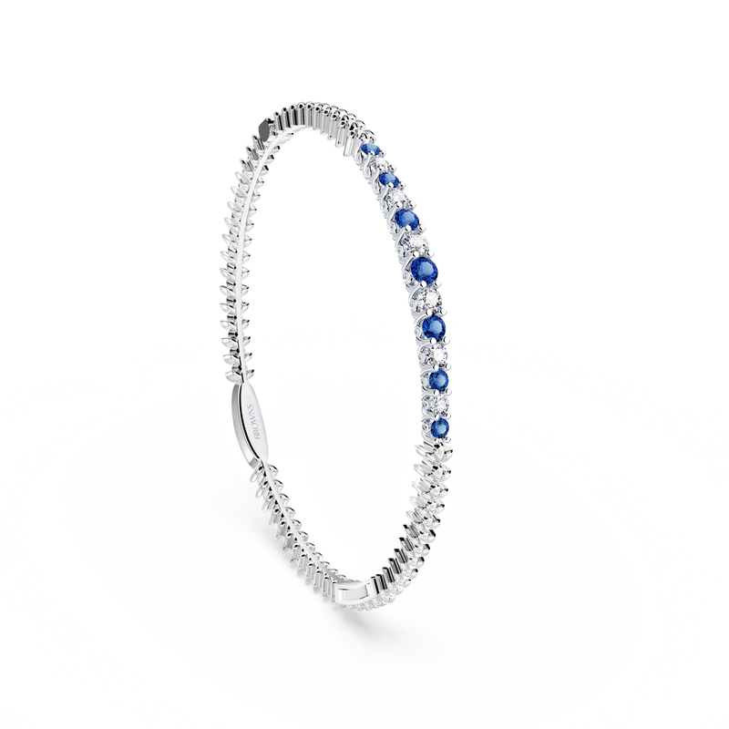 Blue Sapphire and Diamond Tennis Bangle