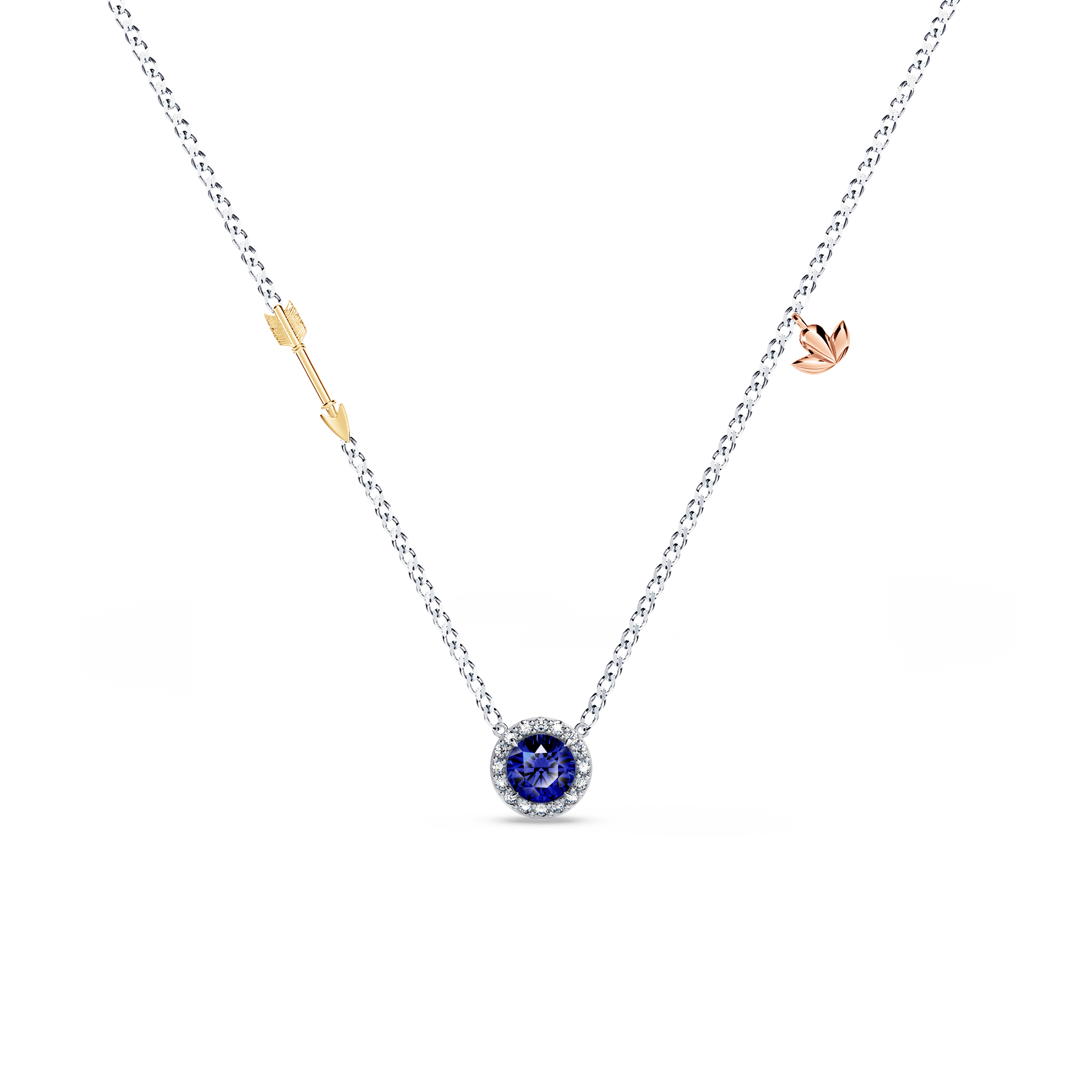 Royal Tanzanite and Diamond Halo Necklace - Small