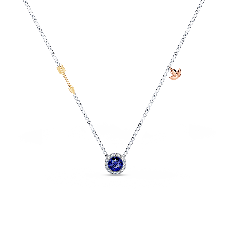 Royal Tanzanite and Diamond Halo Necklace - Small