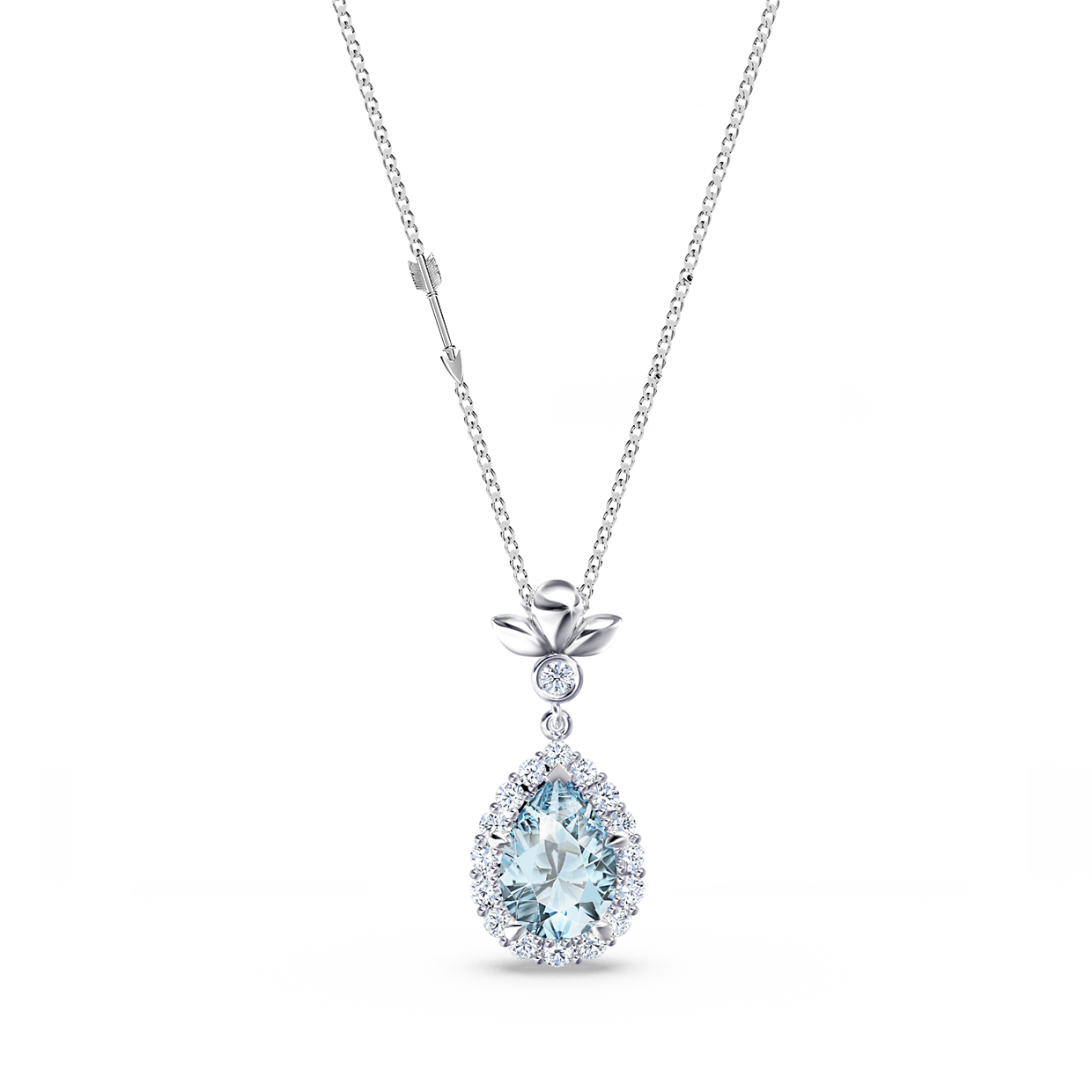 Original Angel Halo Aquamarine and Diamond Necklace