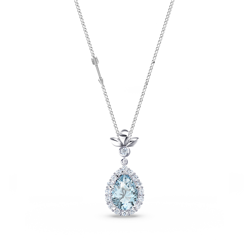 Original Angel Halo Aquamarine and Diamond Necklace