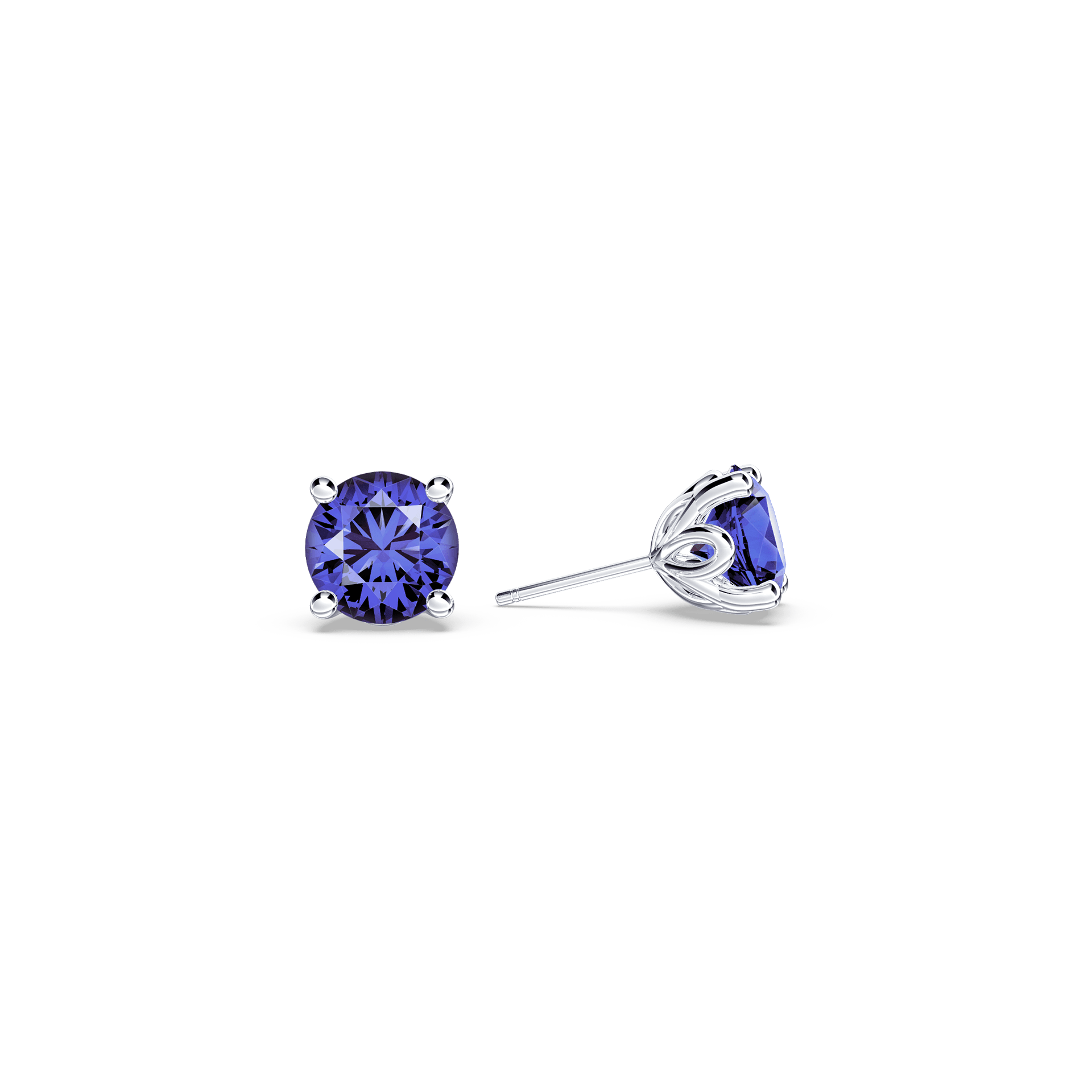 Royal Tanzanite Round Solitaire Stud Earrings - Large