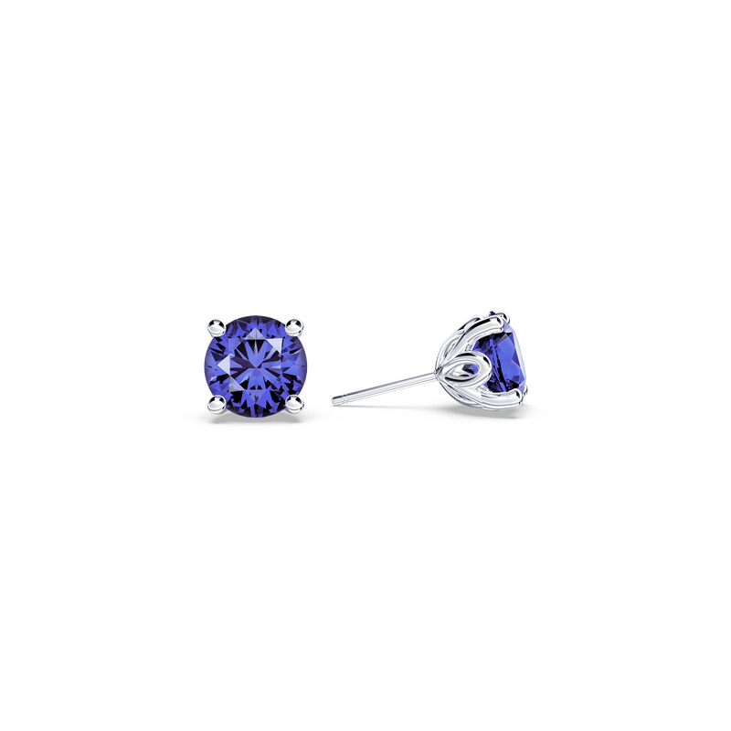 Royal Tanzanite Round Solitaire Stud Earrings - Large
