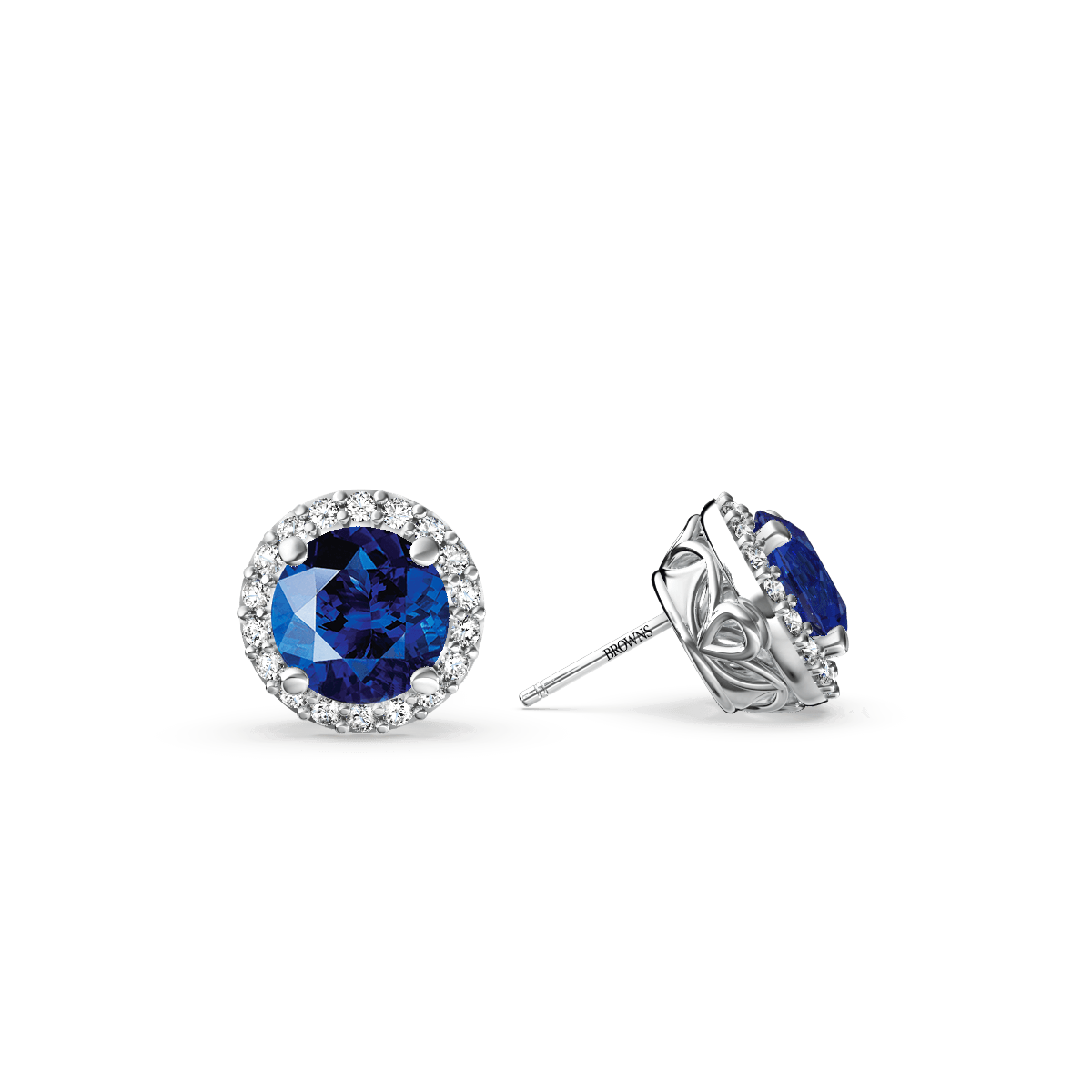 Royal Tanzanite and Diamond Halo Earrings - Small