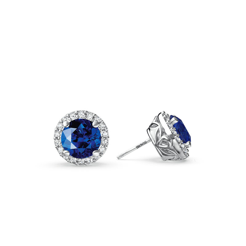 Royal Tanzanite and Diamond Halo Earrings - Small