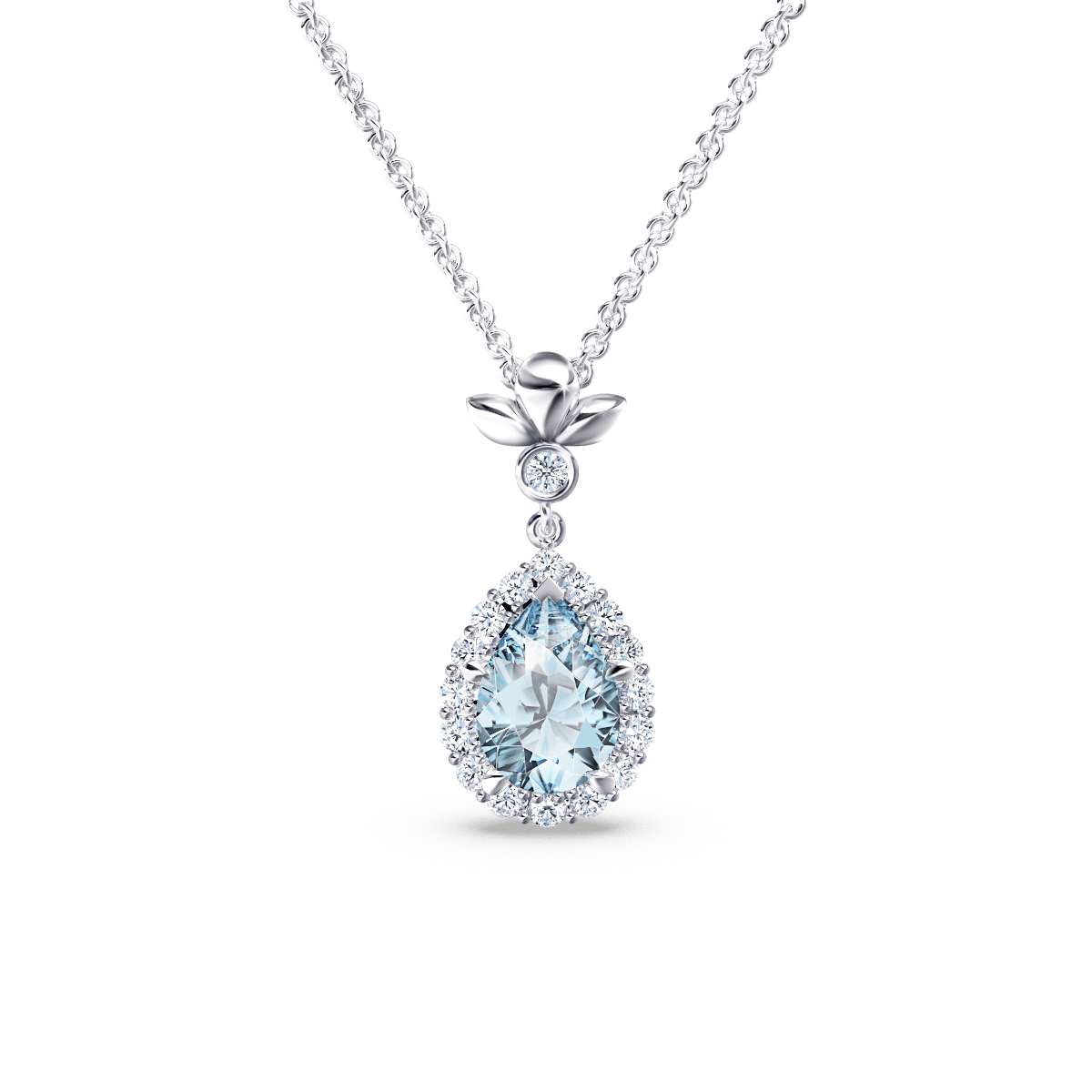 Original Angel Halo Aquamarine and Diamond Necklace