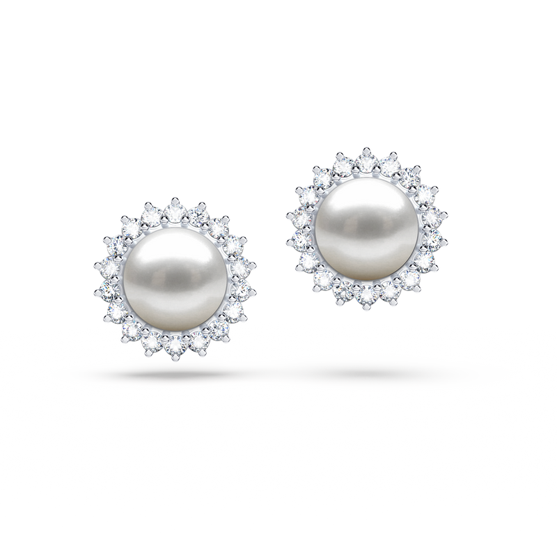 Pearl and Diamond Cluster Earrings