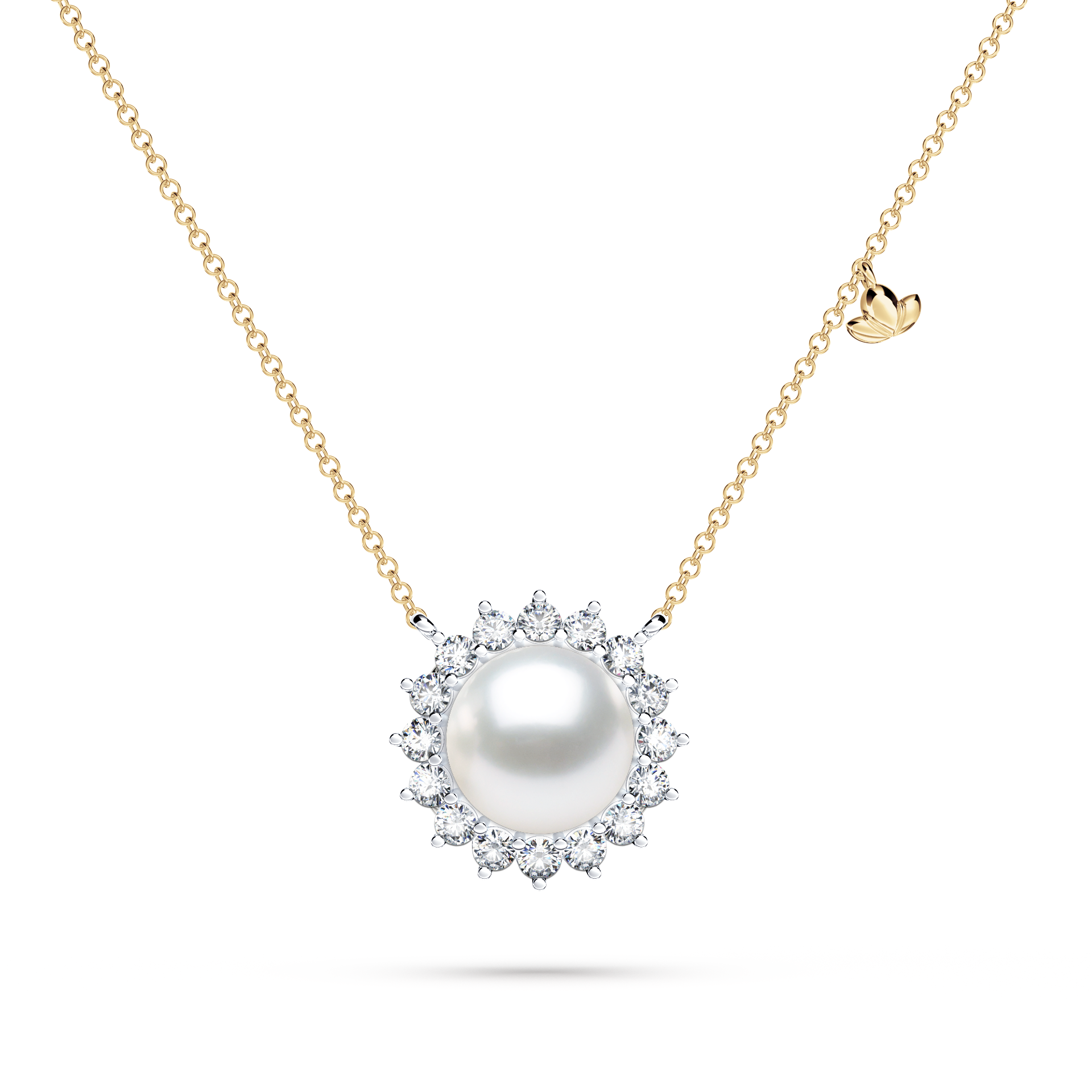 Pearl and Diamond Cluster Necklace