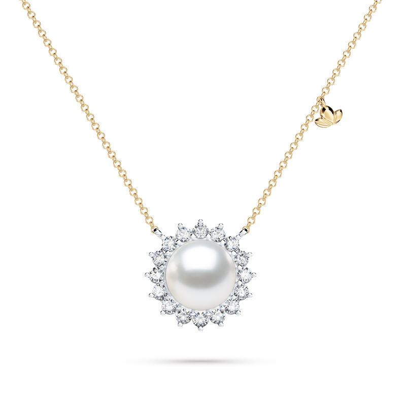 Pearl and Diamond Cluster Necklace