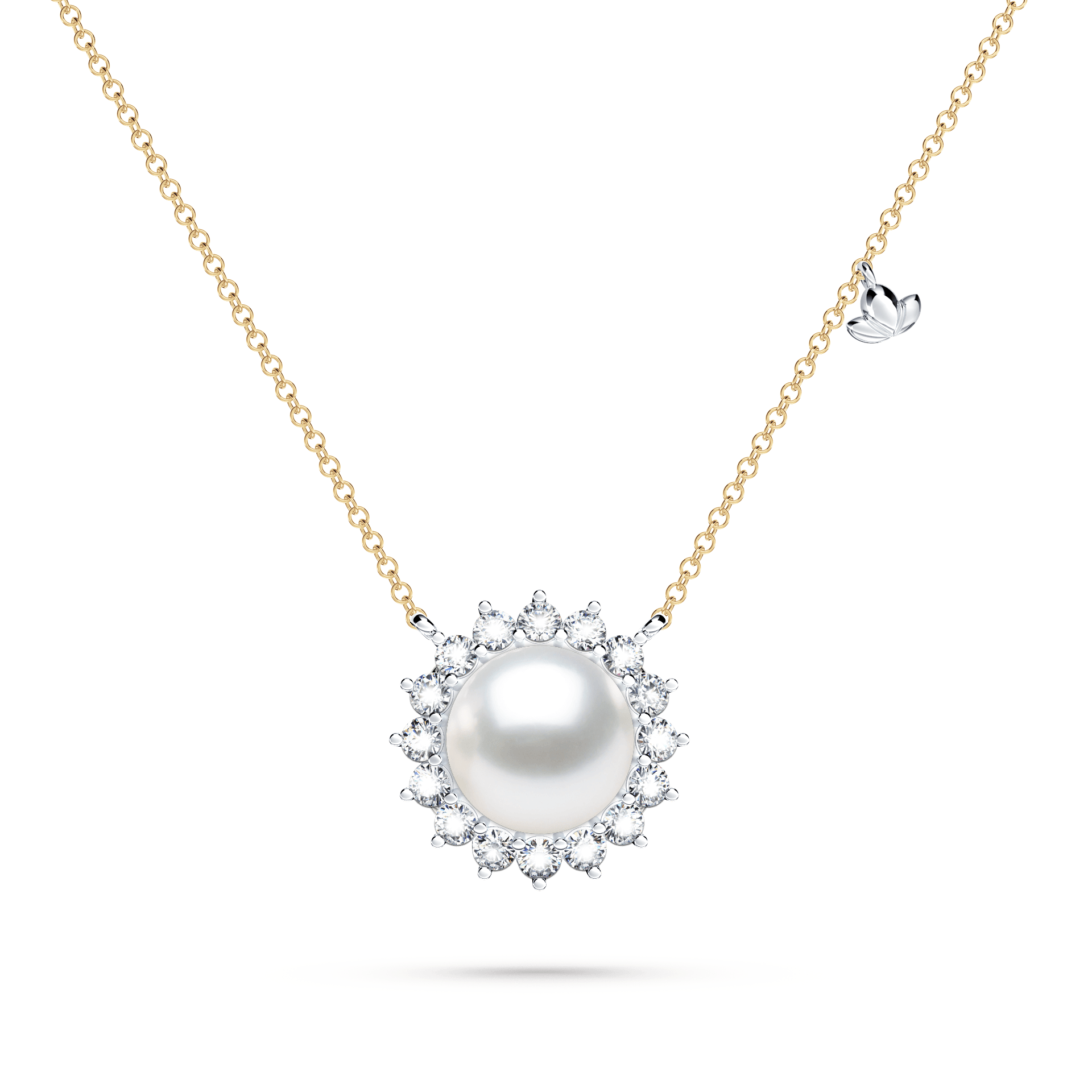 Pearl and Diamond Cluster Necklace