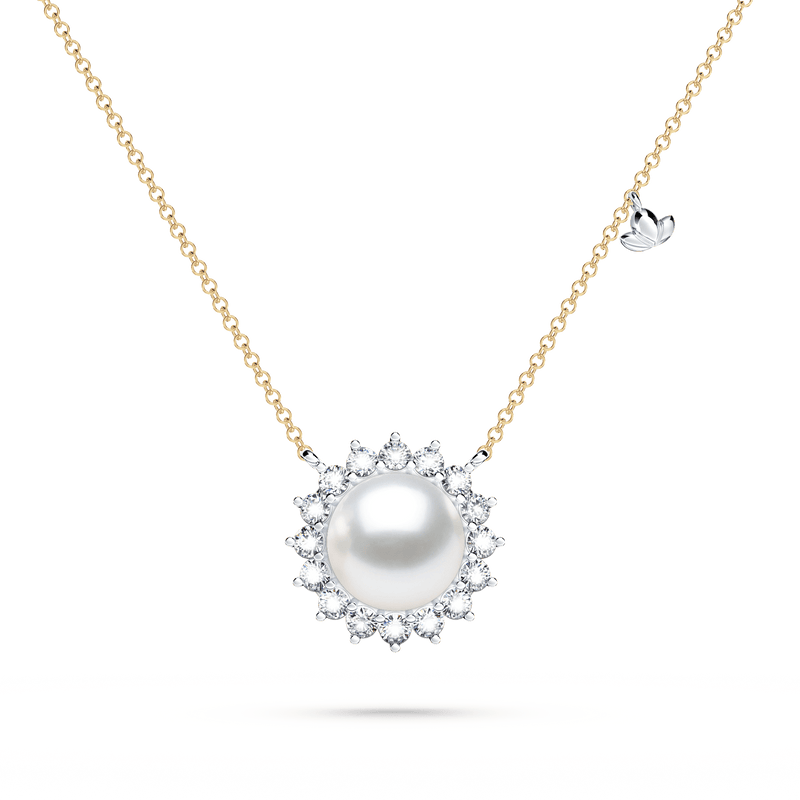 Pearl and Diamond Cluster Necklace