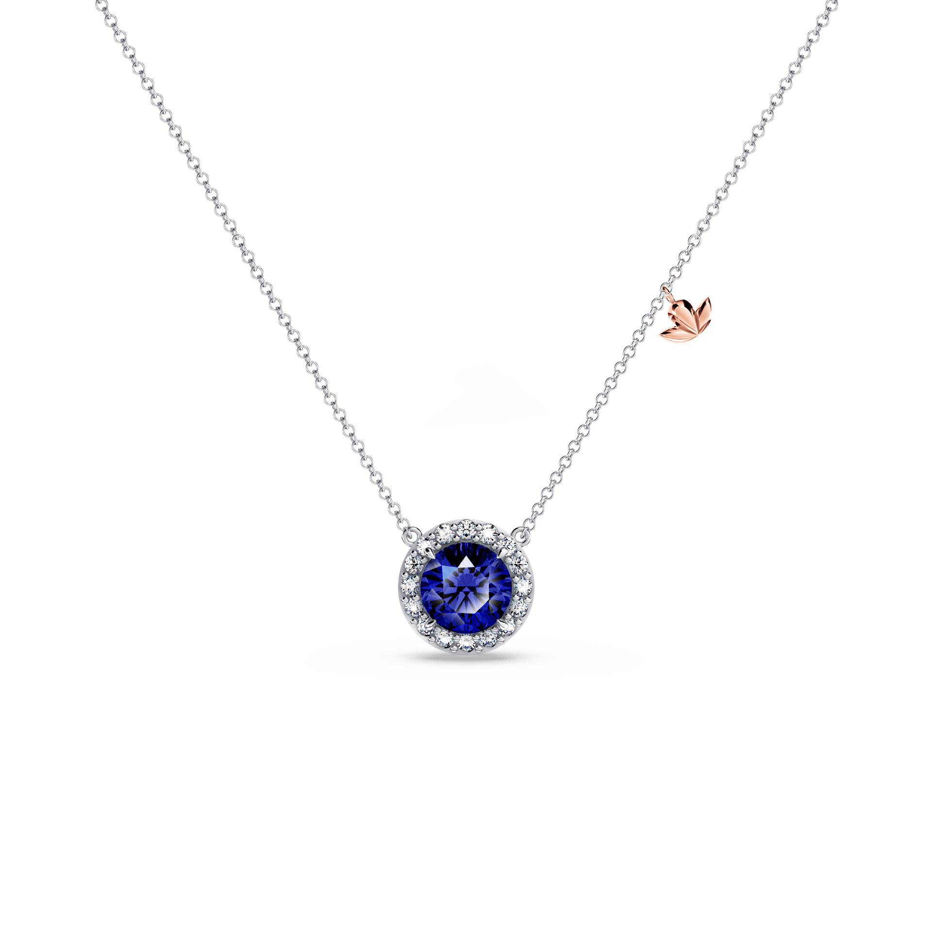 Royal Tanzanite and Diamond Halo Necklace - Small