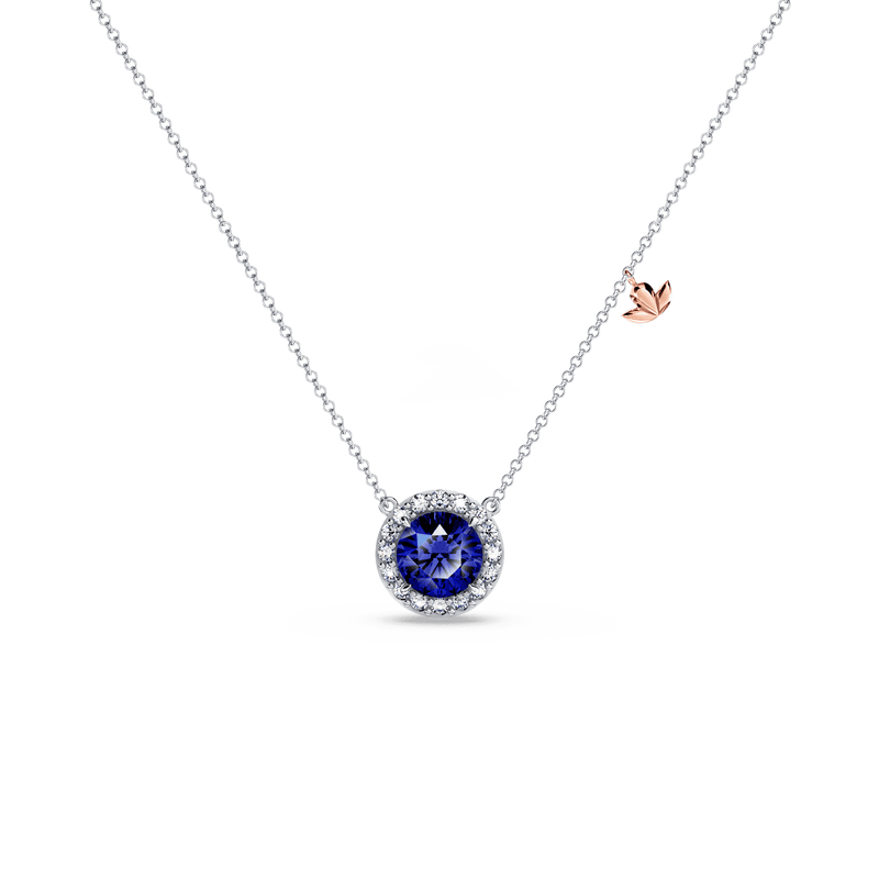 Royal Tanzanite and Diamond Halo Necklace - Small