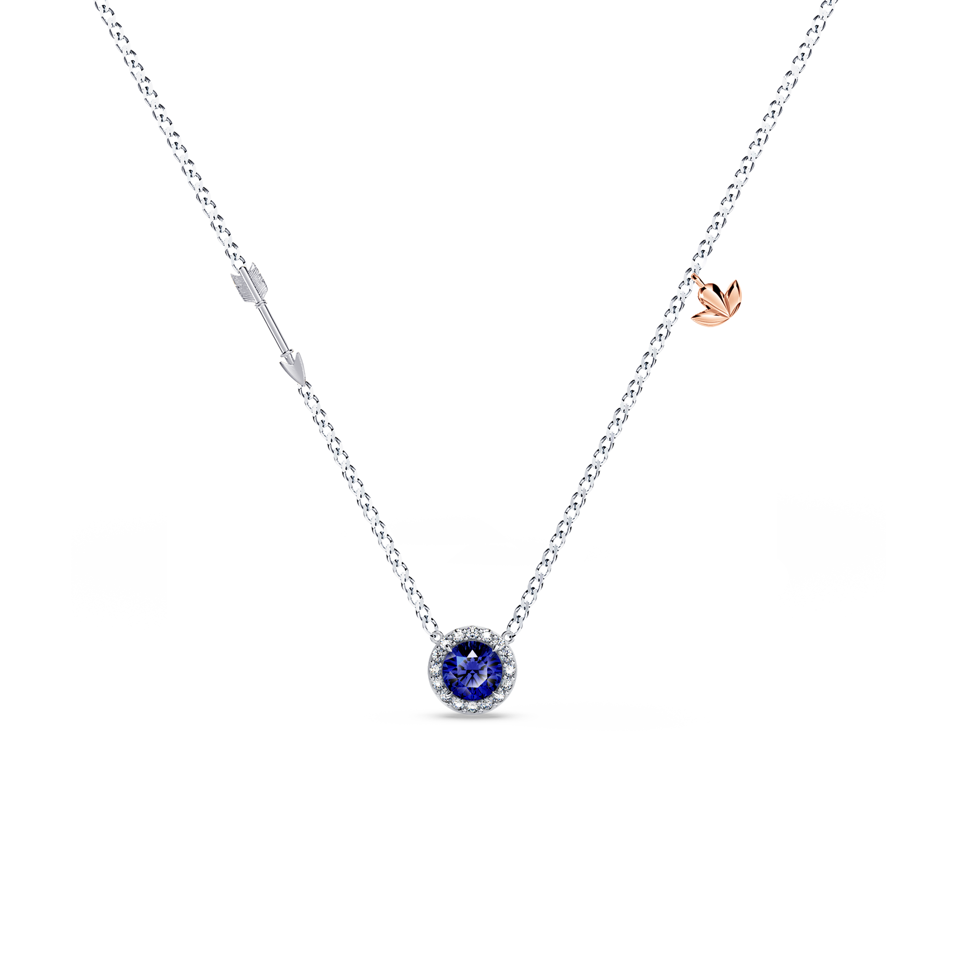 Royal Tanzanite and Diamond Halo Necklace - Small