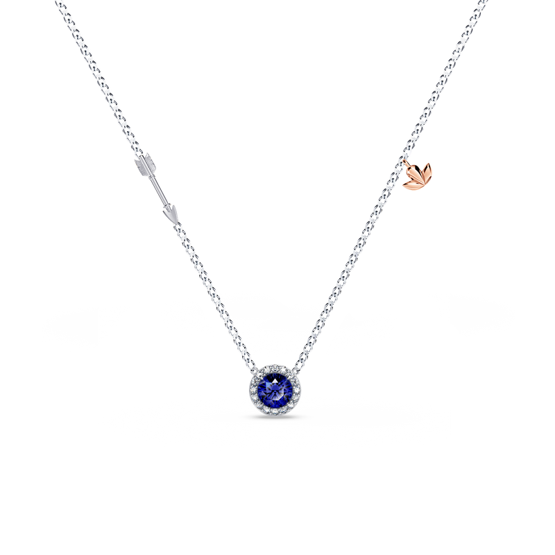 Royal Tanzanite and Diamond Halo Necklace - Small