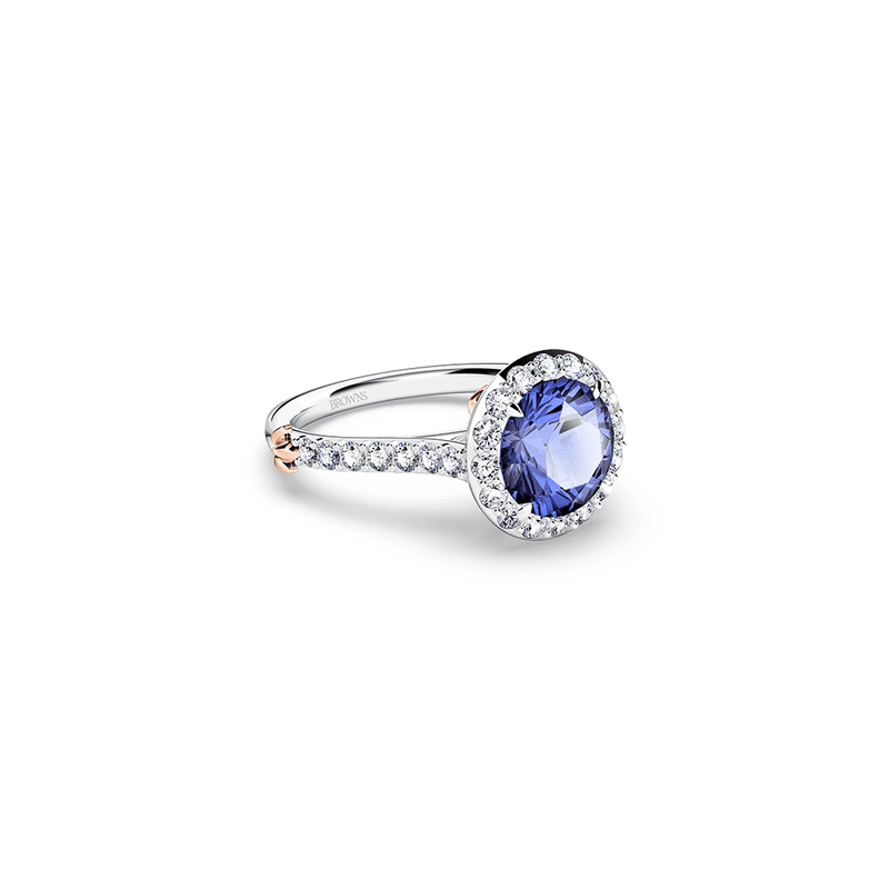 Royal Tanzanite and Diamond Halo Ring