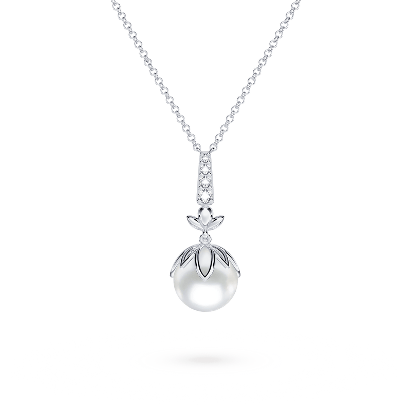 Protea Pearl and Diamond Drop Necklace
