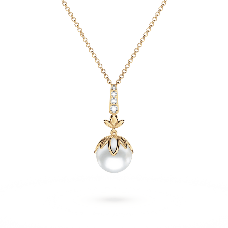 Protea Pearl and Diamond Drop Necklace
