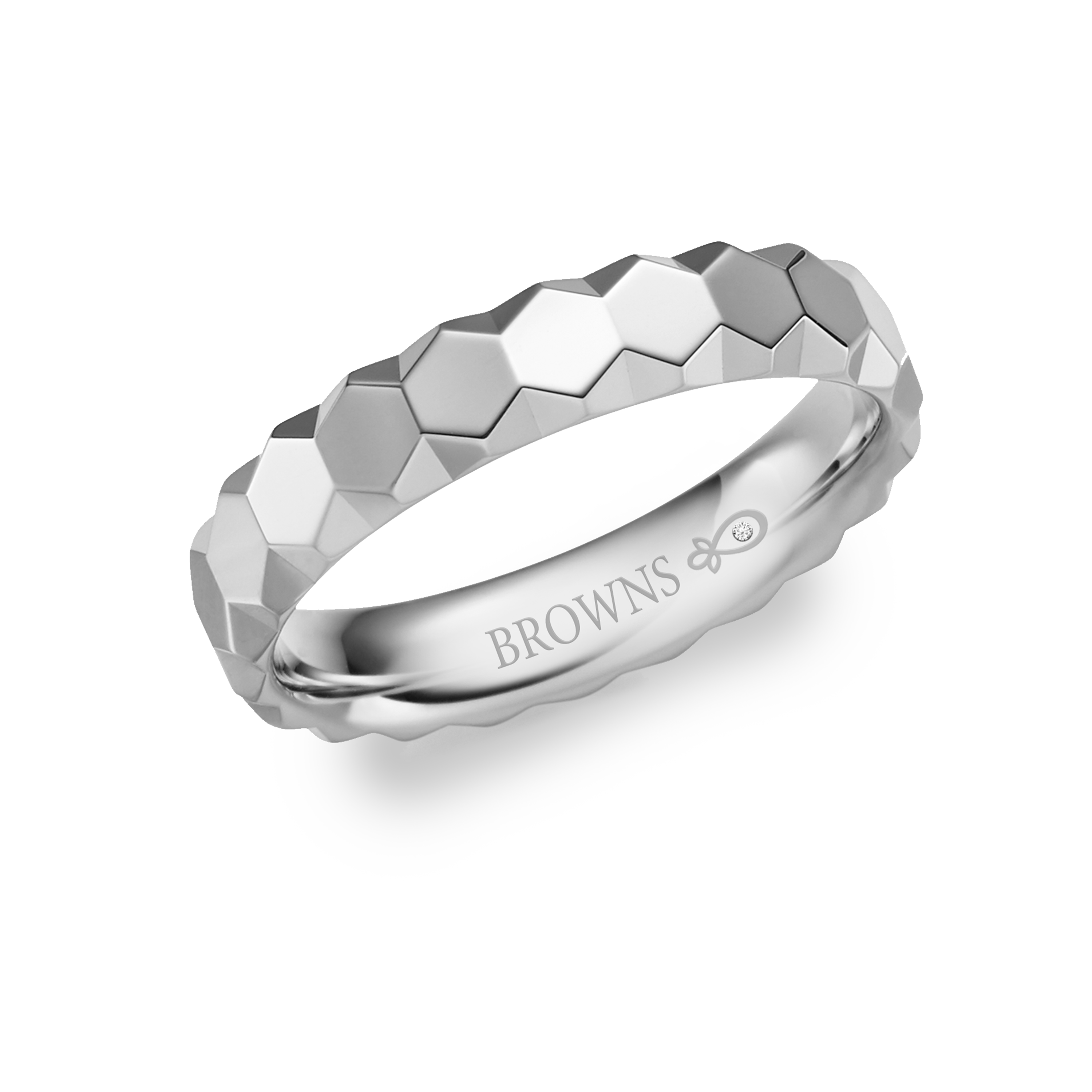 Faceted Honeycomb Wedding Band Ring
