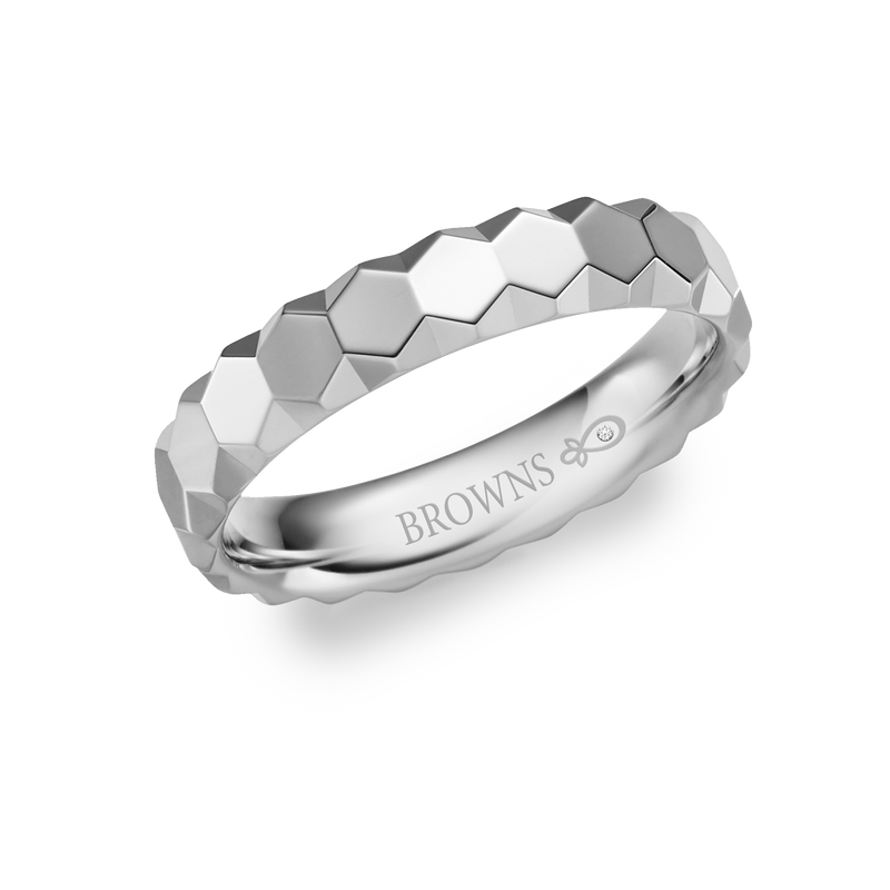 Faceted Honeycomb Wedding Band Ring