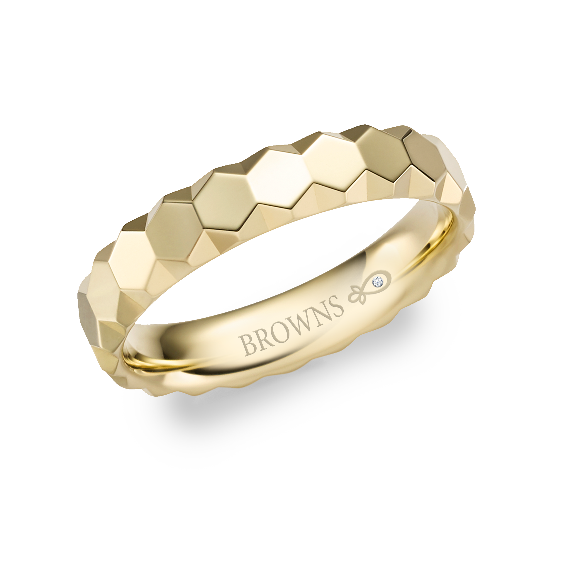Faceted Honeycomb Wedding Band Ring