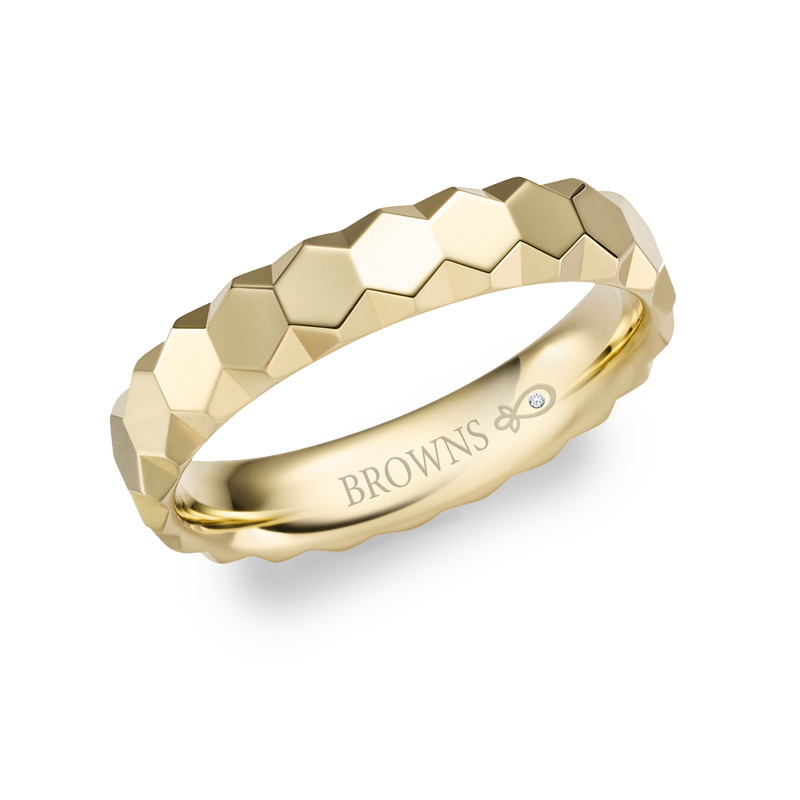 Faceted Honeycomb Wedding Band Ring