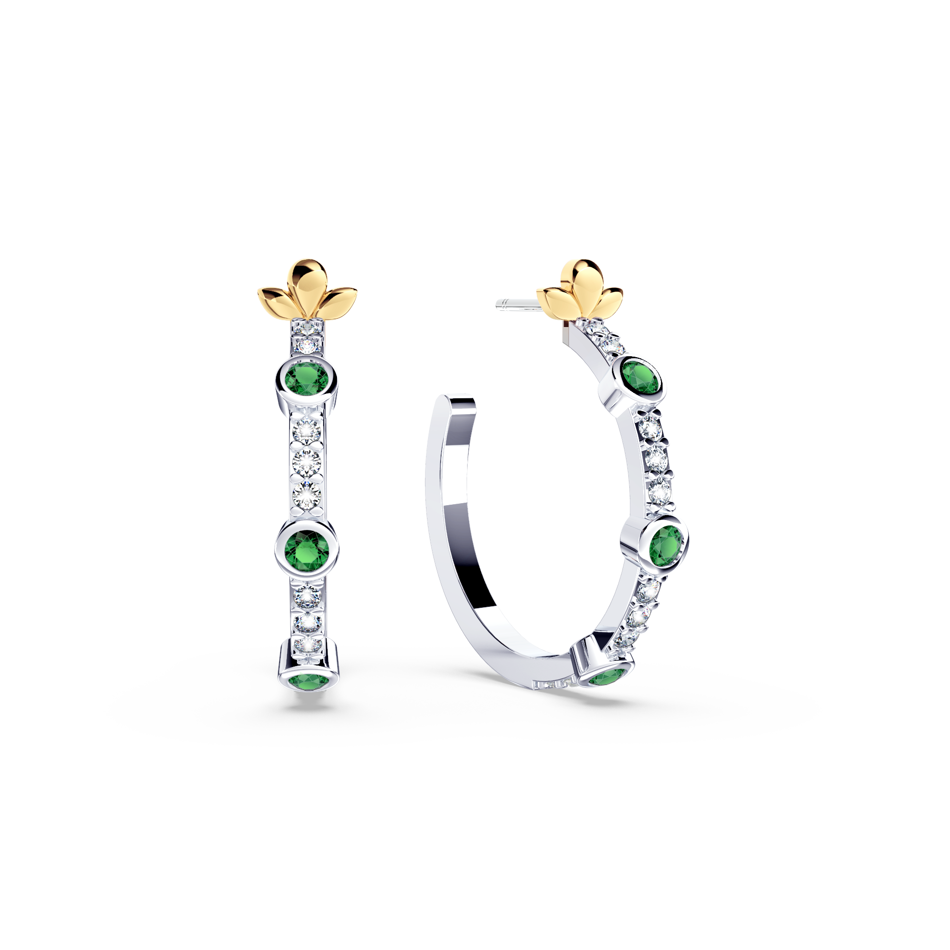 Bubble Emerald and Diamond Hoop Earrings