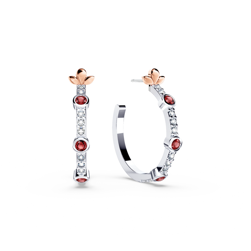 Ruby Pigeon Blood and Diamond Bubble Hoop Earrings