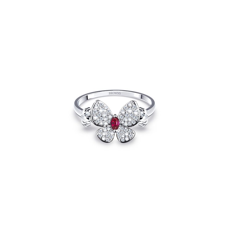 BUTTERFLY DIAMOND AND RUBY RING