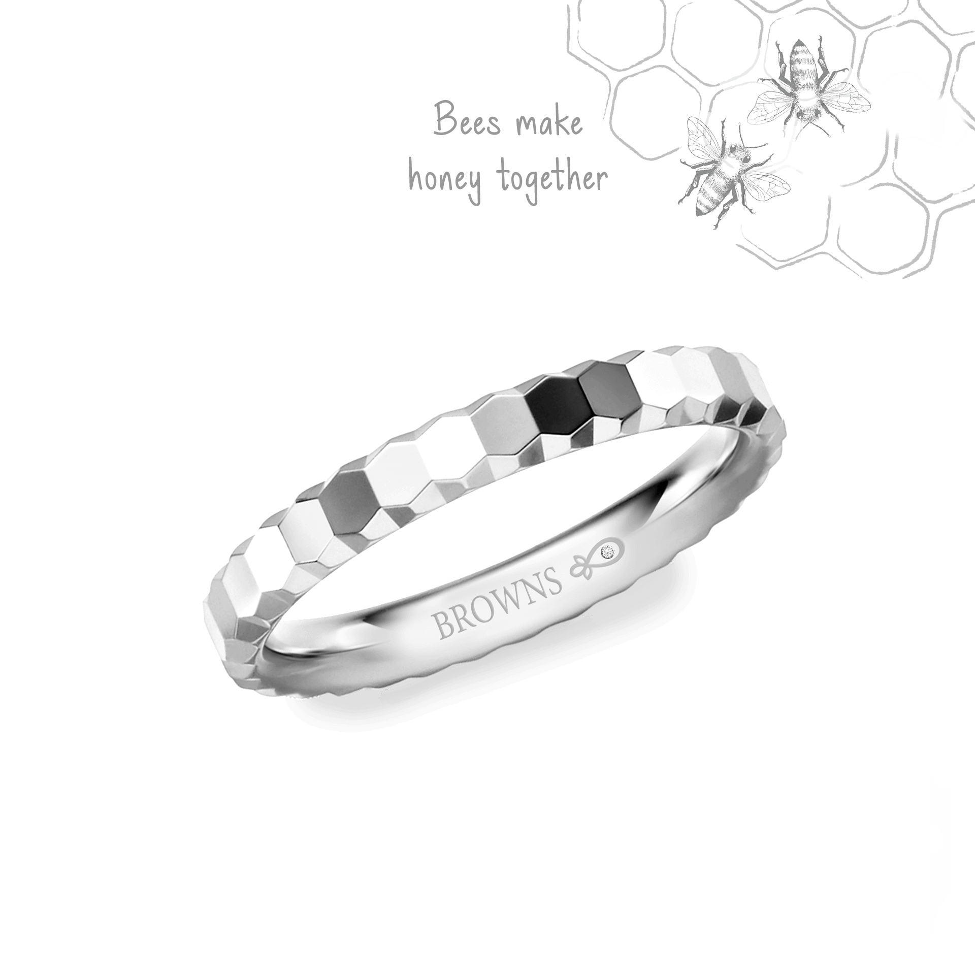 Faceted Honeycomb Wedding Band Ring
