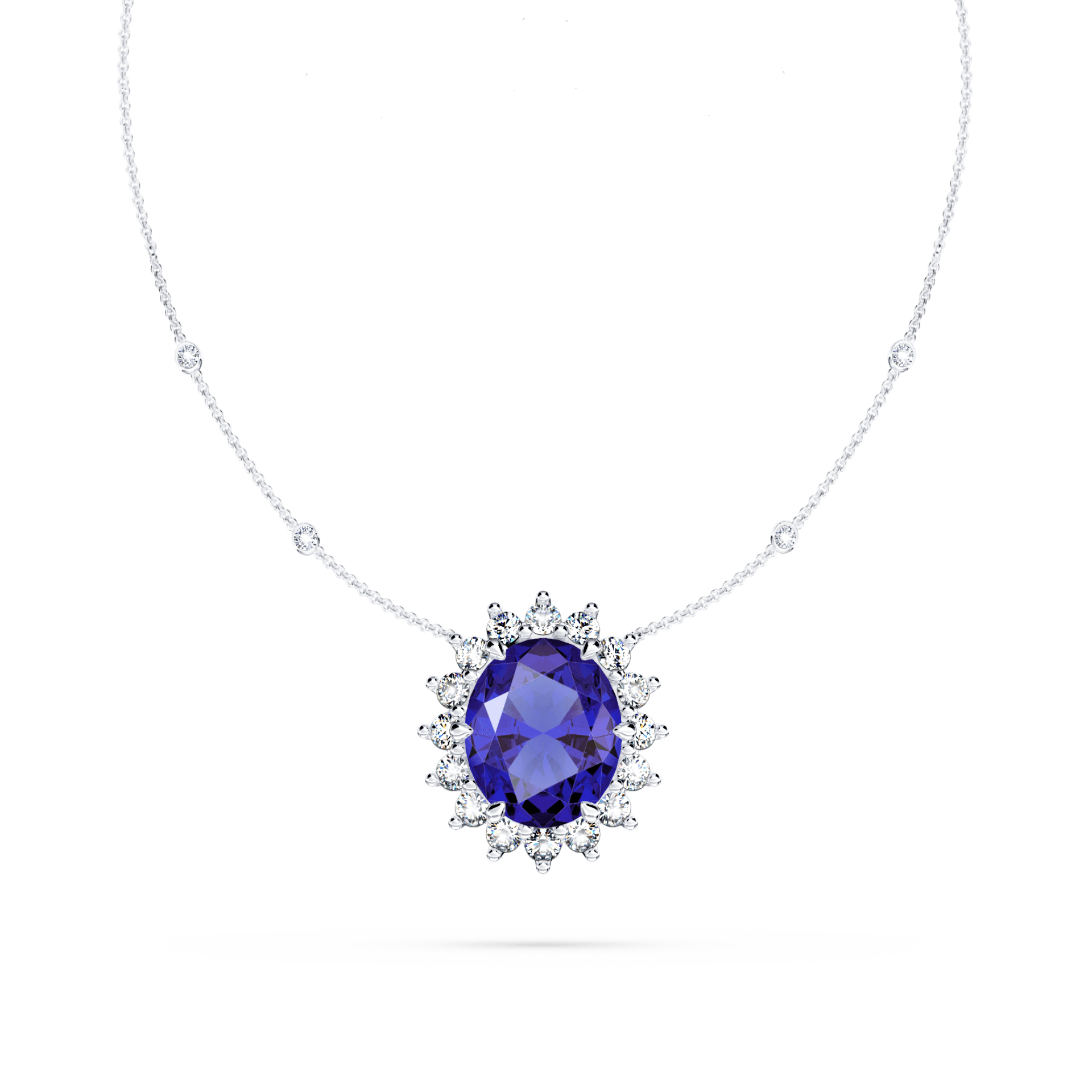 Royal Tanzanite and Diamond Cluster Necklace - Large