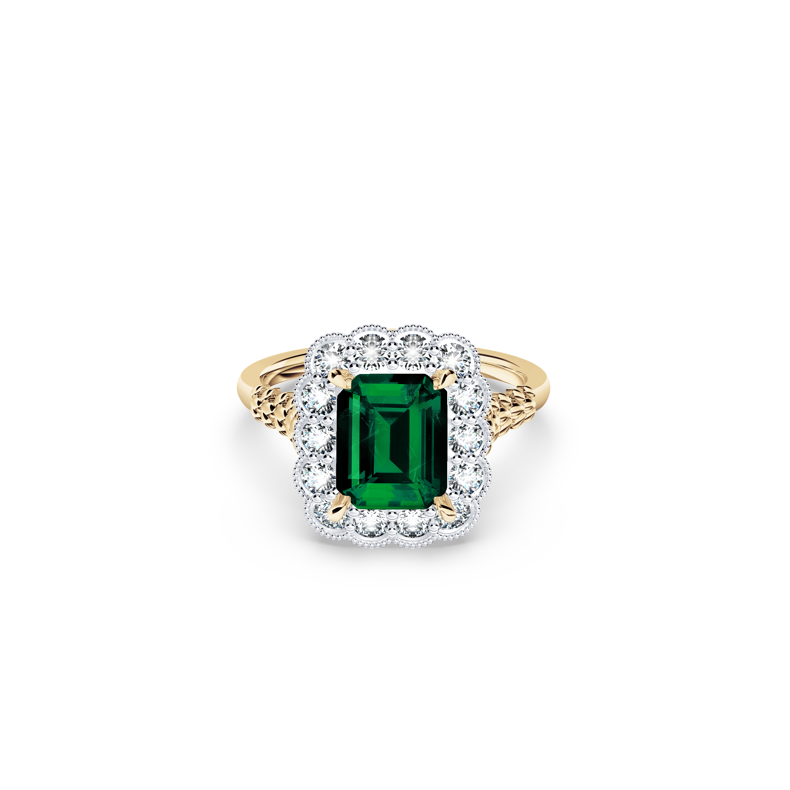 Emerald and Diamond Scalloped Ring
