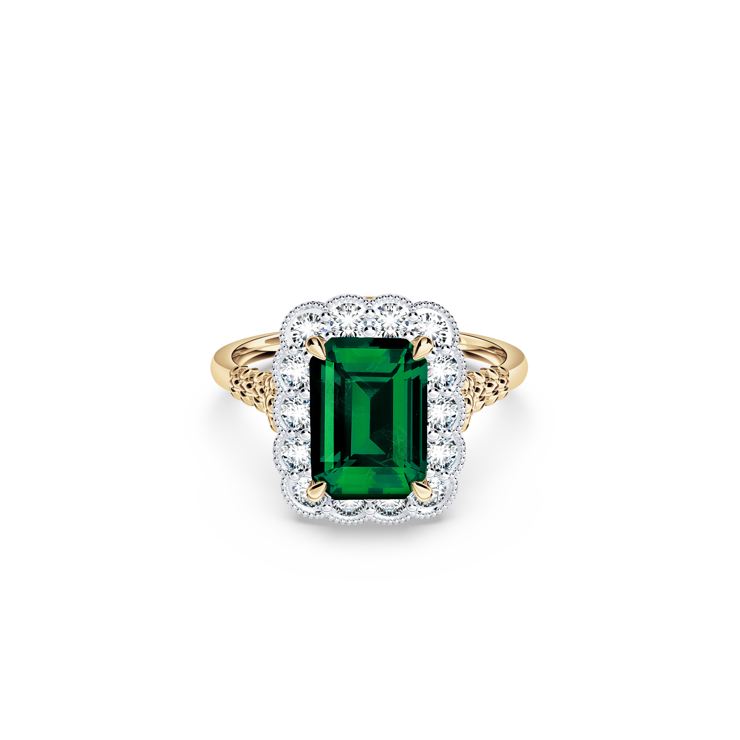 Emerald and Diamond Scalloped Ring