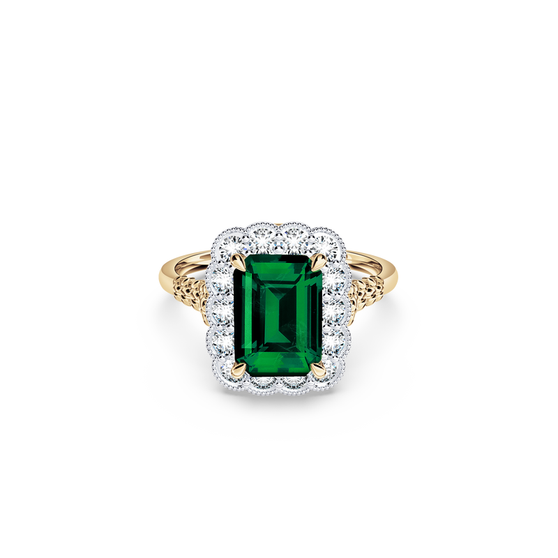 Emerald and Diamond Scalloped Ring