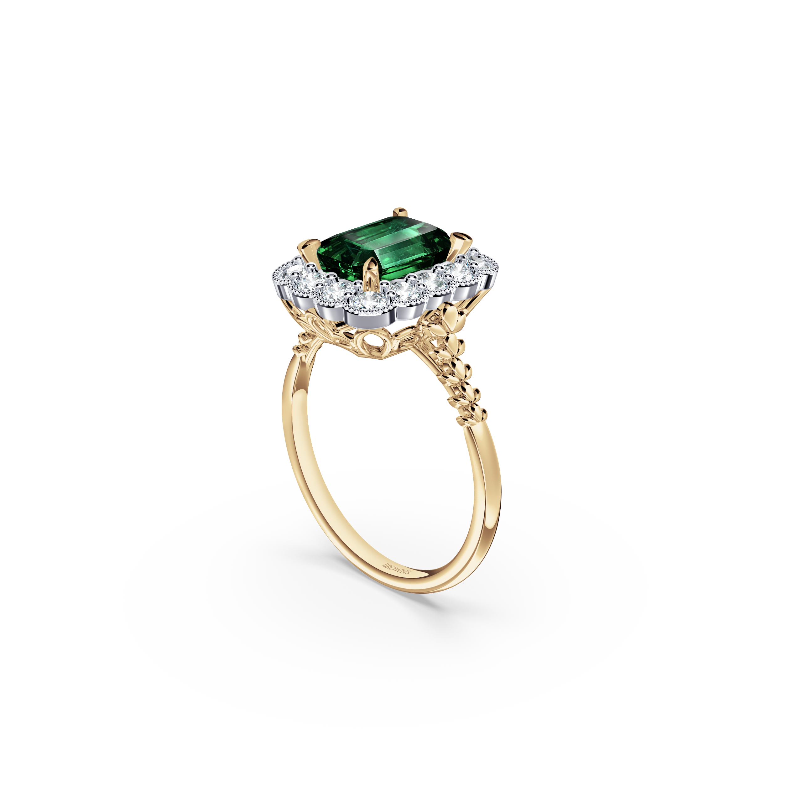 Emerald and Diamond Scalloped Ring
