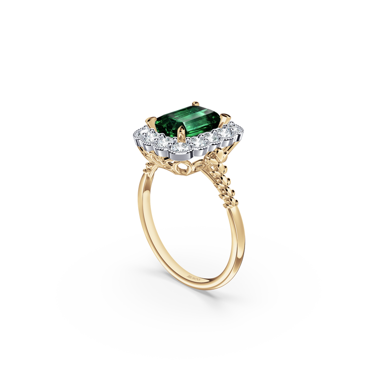 Emerald and Diamond Scalloped Ring