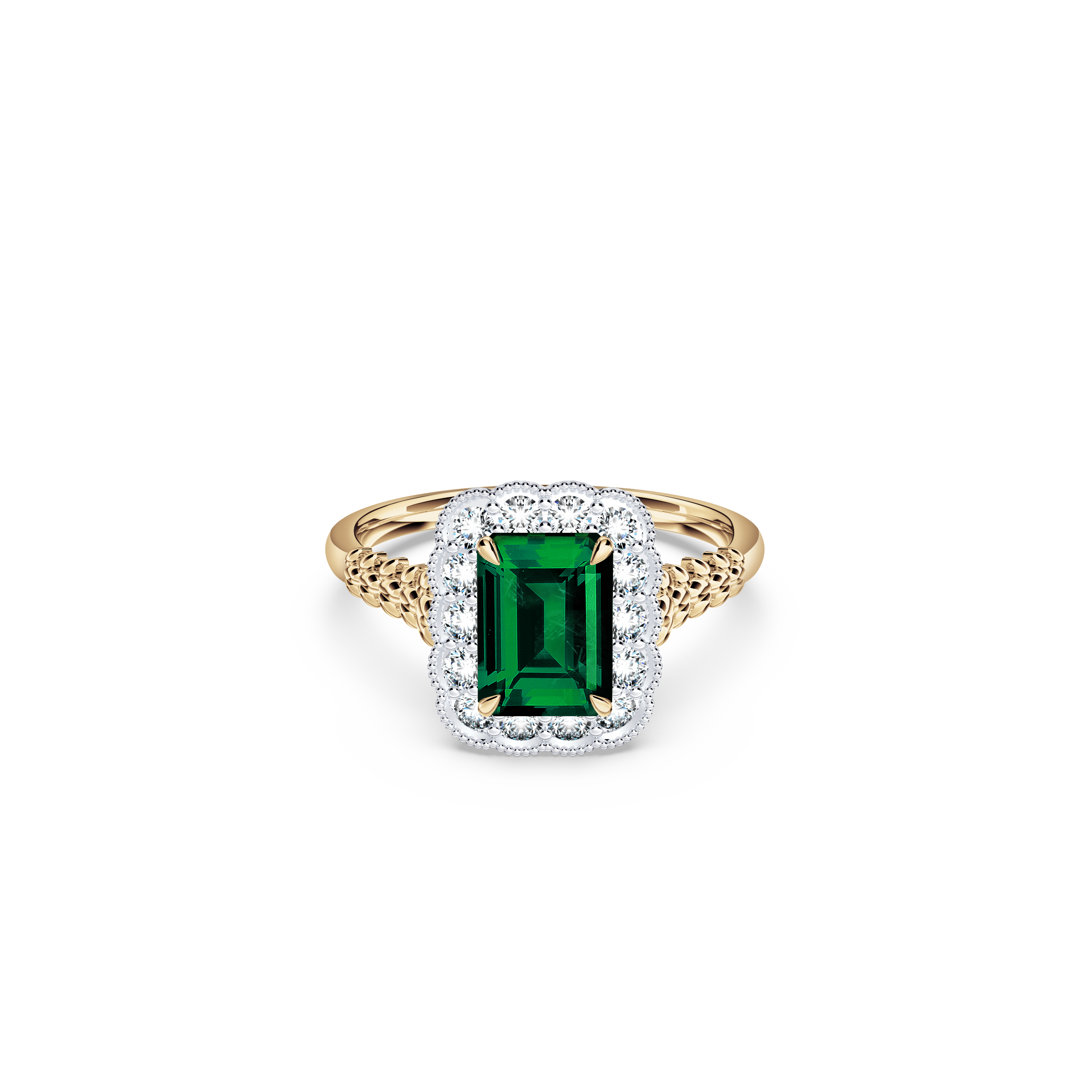 Emerald and Diamond Scalloped Ring