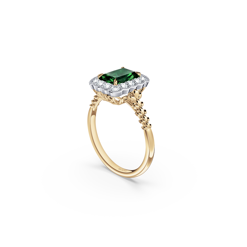 Emerald and Diamond Scalloped Ring