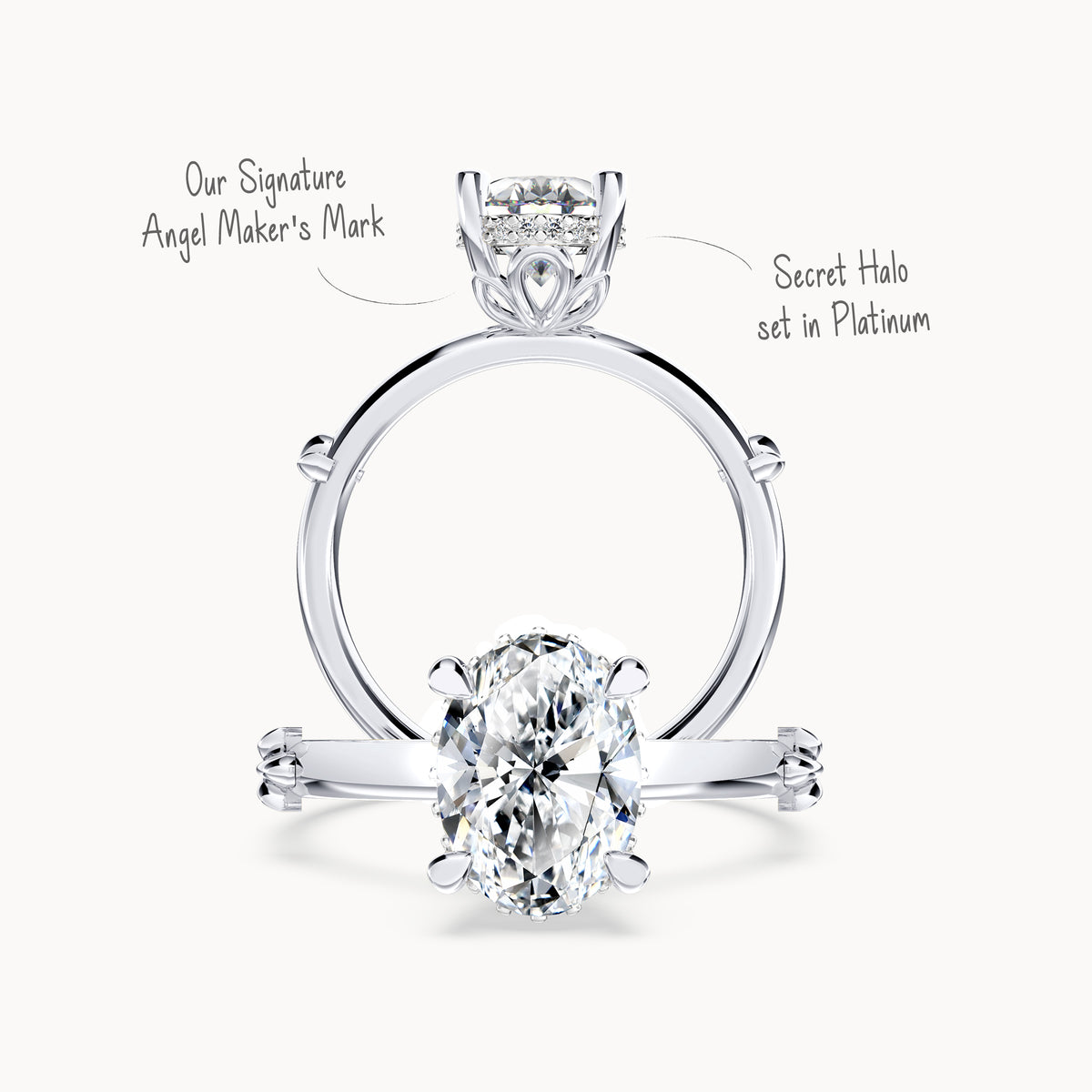Secret Halo Oval Diamond Ring