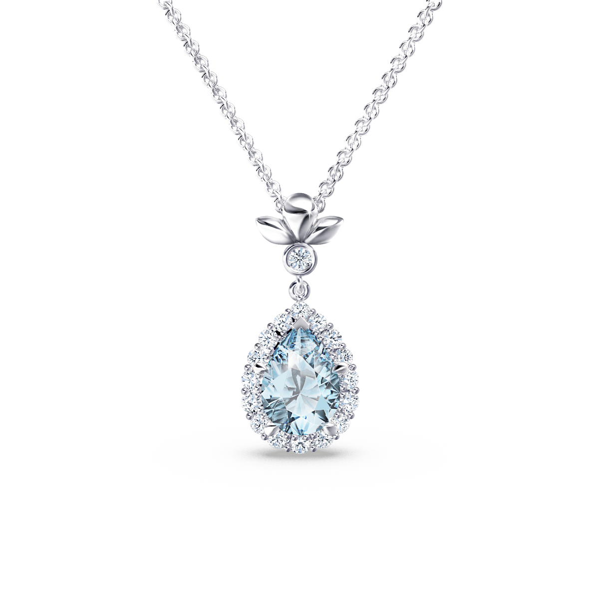 18ct White Gold Aquamarine & Diamond Necklace | Aspinal